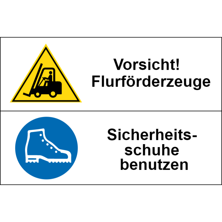 Vorsicht! Flurförderzeuge / Sicherheitsschuhe benutzen - Aluminiumverbundschilder