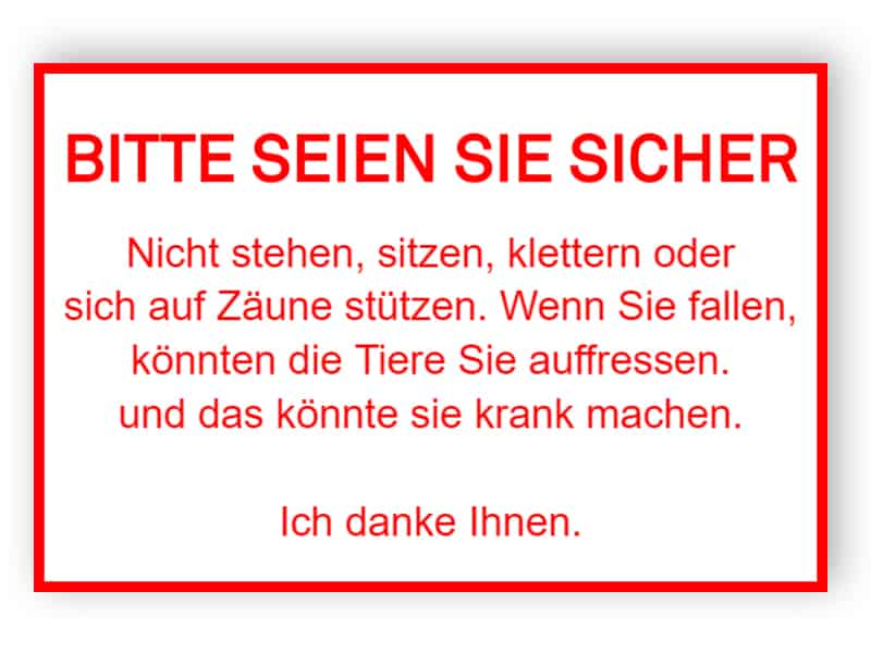 Lustige Zoo Schild - bitte sicher