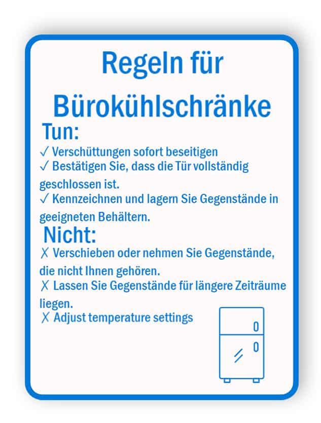 Büro-Kühlschrank-Regelschild