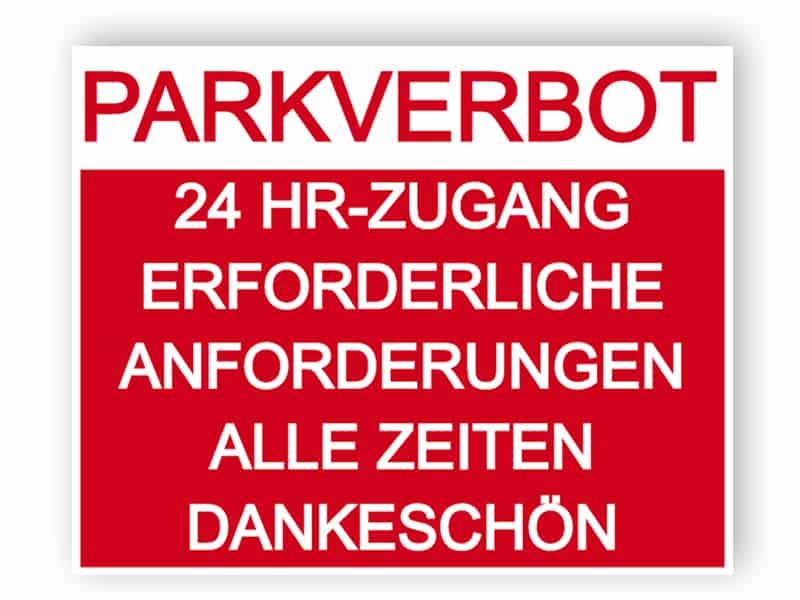 Keine Parkplatz-Schild in Rot mit Erklärung