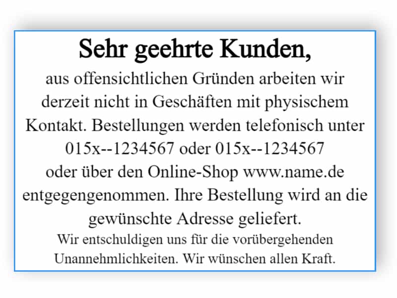Schild für Geschäft oder Restaurant