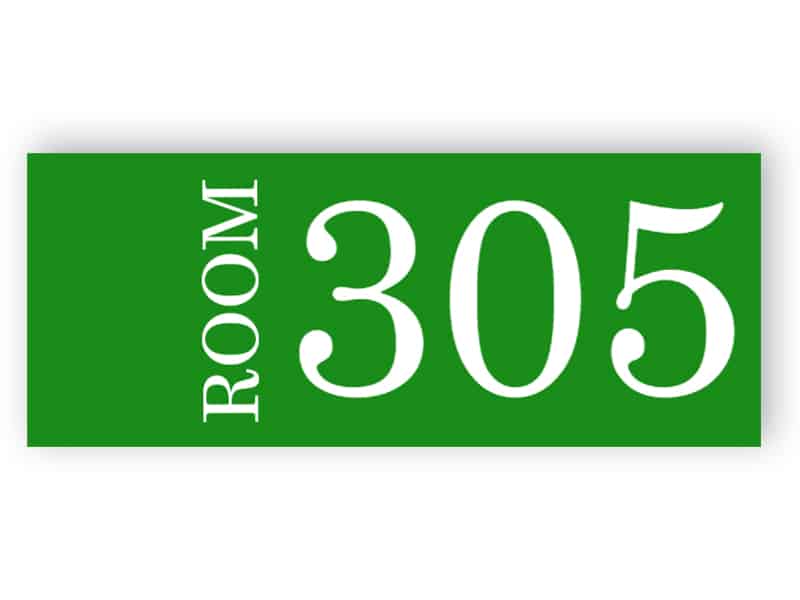 Grünes Zimmernummernschild