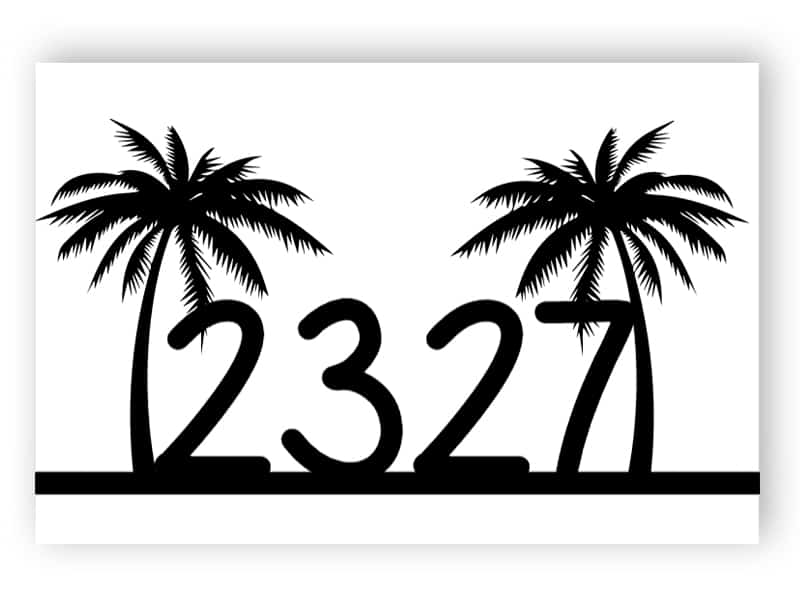 Hausnummernschild mit Palmen