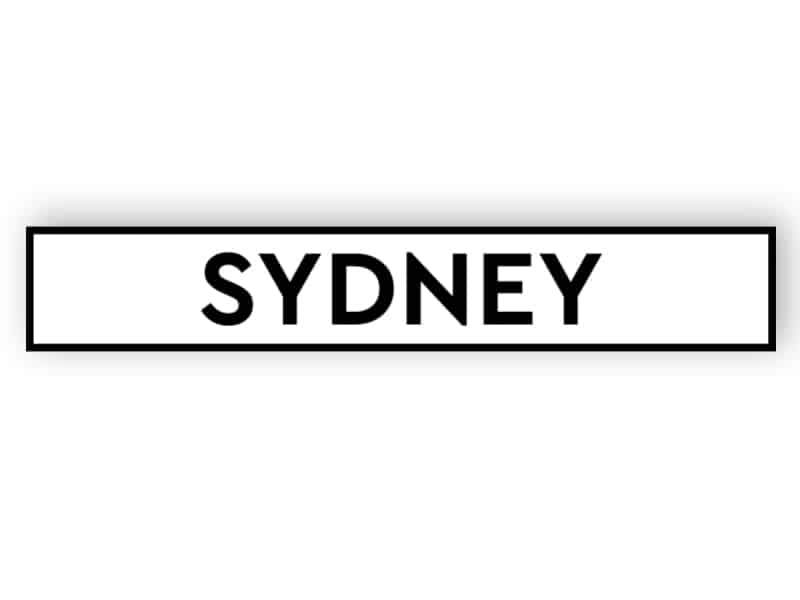 Sydney - weißes Schild