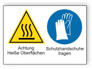 Achtung Heiße Oberflächen / Schutzhandschuhe tragen