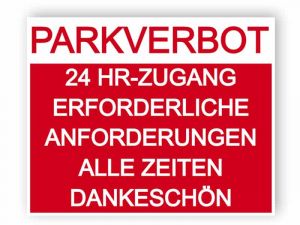 Keine Parkplatz-Schild in Rot mit Erklärung