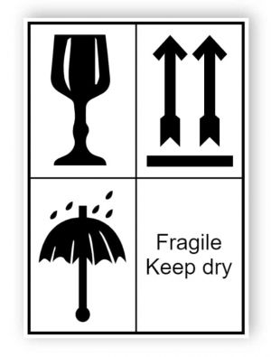 Fragile, Keep dry (englischer Text)