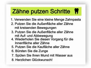 Zähne putzen Schritte Schild