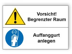 Vorsicht! Begrenzter Raum / Auffanggurt anlegen