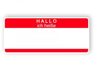 Hallo ich heiße - rotes Namensschild