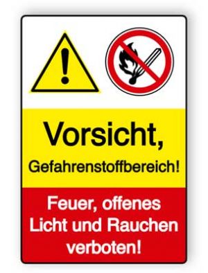 Vorsicht - Gefahrenstoffbereich! Feuer, offenes Licht und Rauchen verboten!