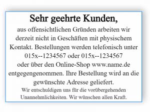 Schild für Geschäft oder Restaurant